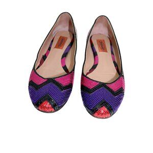 MISSONI Designer Italy Multicolor Zigzag Sequin Ballet Flats 38